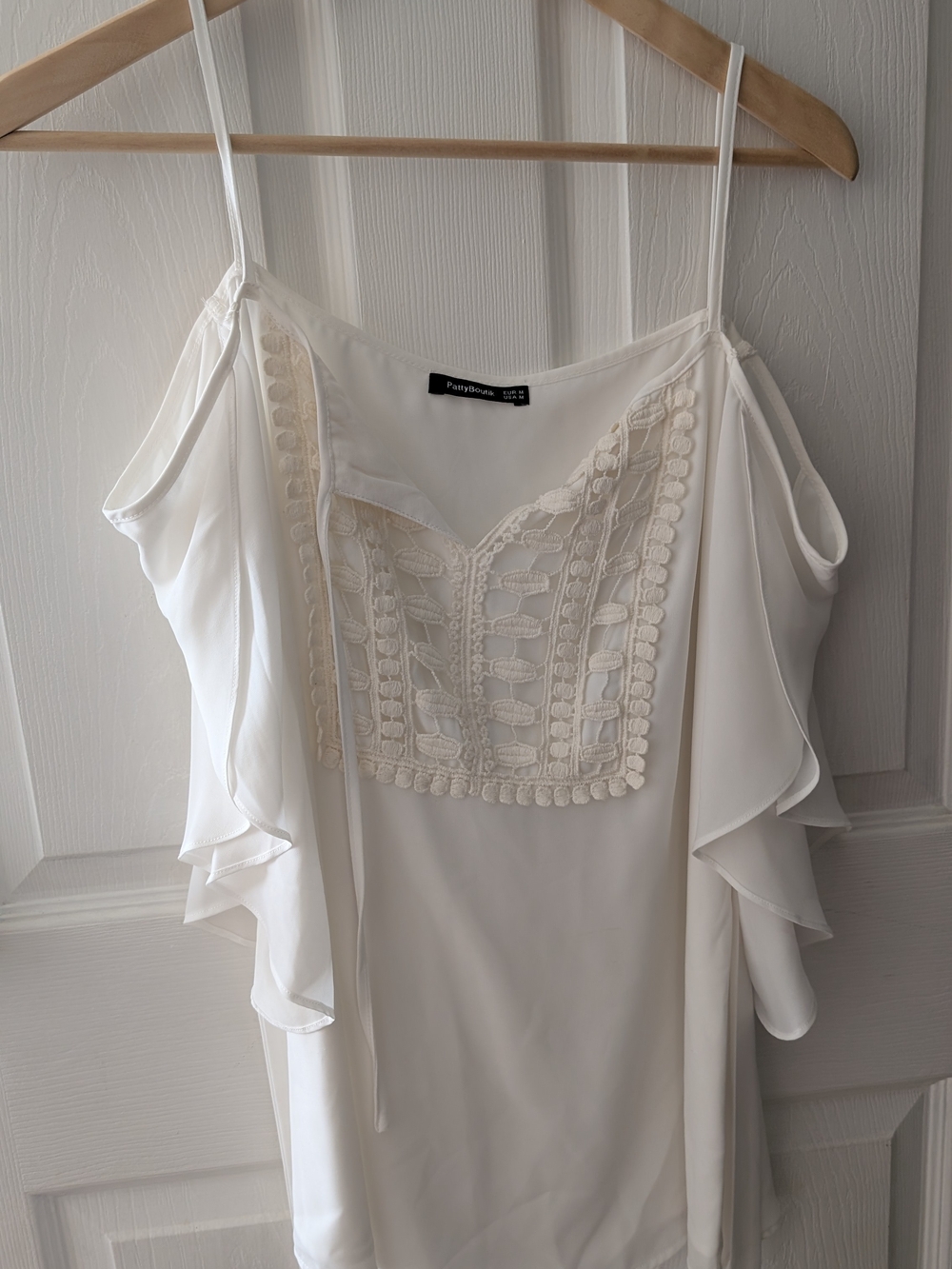 White Embroidered Peep-Shoulder Top